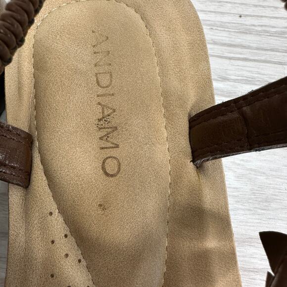 Andiamo Sandals SZ 11M Brown Tan 3D Flower Elastic Slingback Strappy Flat Thong - Picture 10 of 10